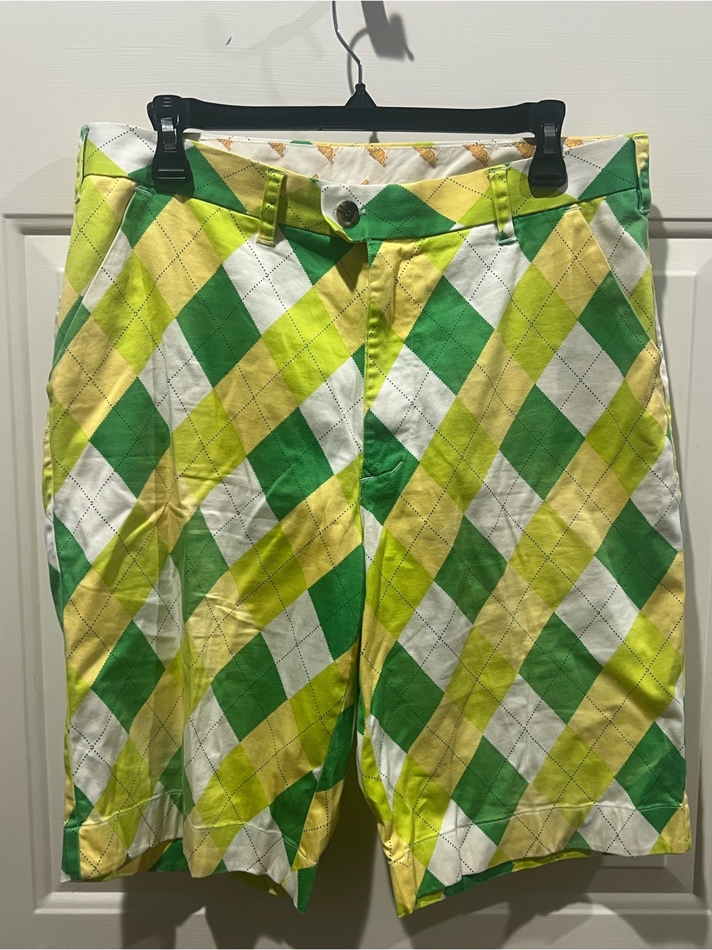 Argyle Golf Shorts - Green, Yellow & White